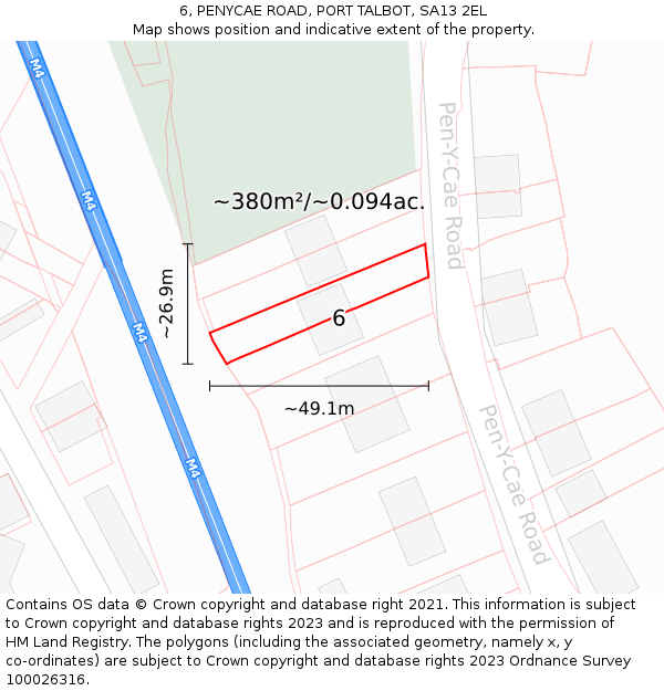 6, PENYCAE ROAD, PORT TALBOT, SA13 2EL: Plot and title map
