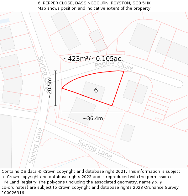 6, PEPPER CLOSE, BASSINGBOURN, ROYSTON, SG8 5HX: Plot and title map