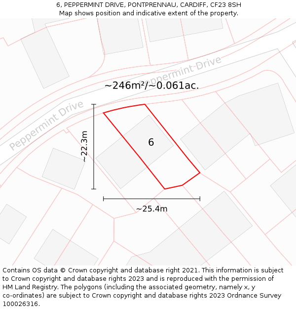 6, PEPPERMINT DRIVE, PONTPRENNAU, CARDIFF, CF23 8SH: Plot and title map