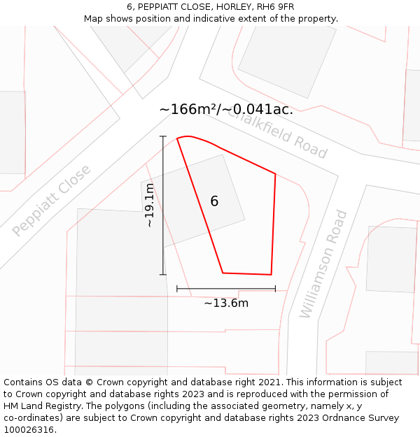 6, PEPPIATT CLOSE, HORLEY, RH6 9FR: Plot and title map