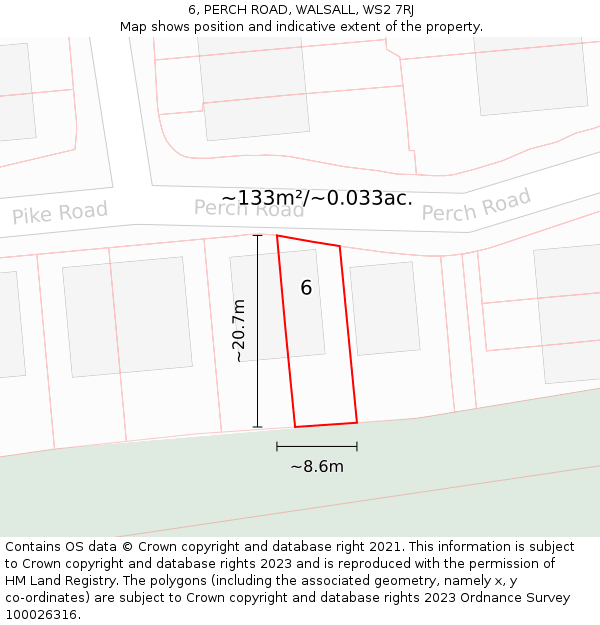 6, PERCH ROAD, WALSALL, WS2 7RJ: Plot and title map