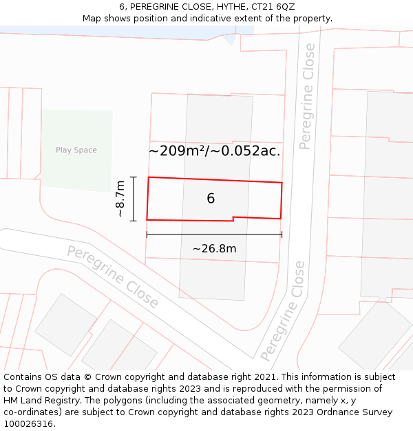 6, PEREGRINE CLOSE, HYTHE, CT21 6QZ: Plot and title map