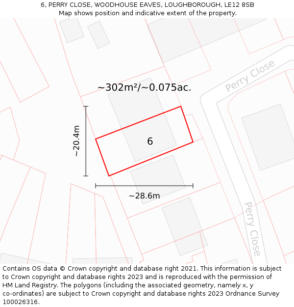 6, PERRY CLOSE, WOODHOUSE EAVES, LOUGHBOROUGH, LE12 8SB: Plot and title map