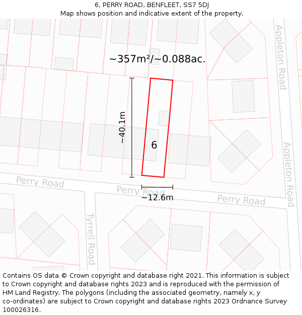 6, PERRY ROAD, BENFLEET, SS7 5DJ: Plot and title map