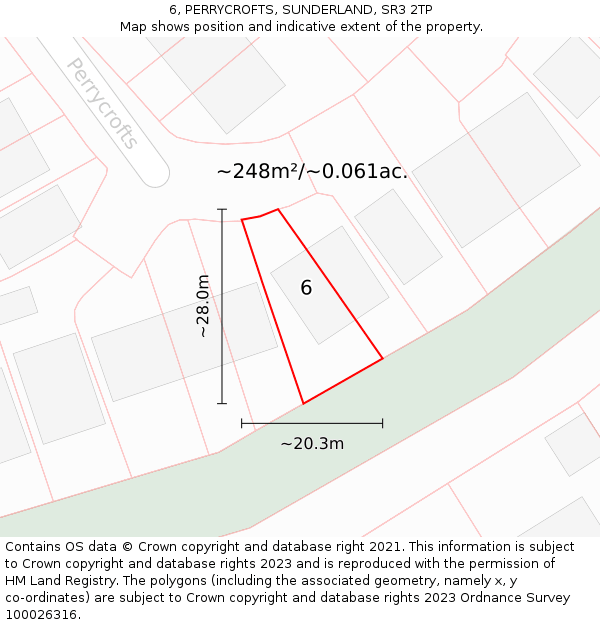 6, PERRYCROFTS, SUNDERLAND, SR3 2TP: Plot and title map