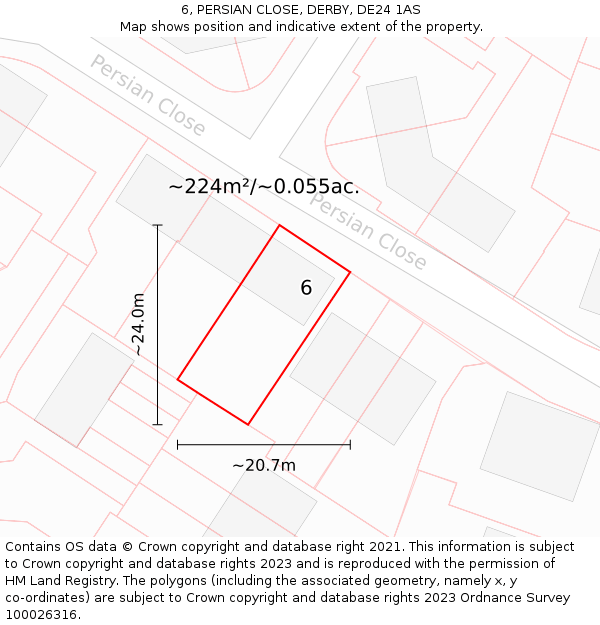 6, PERSIAN CLOSE, DERBY, DE24 1AS: Plot and title map