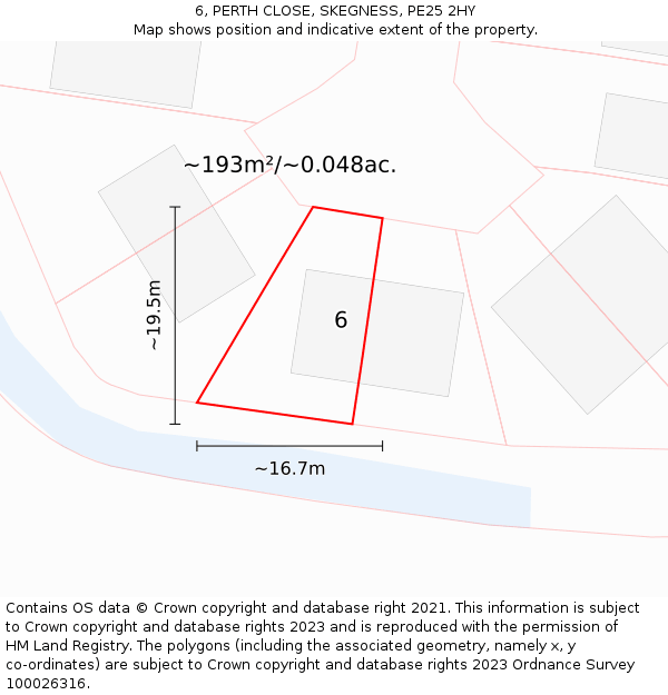 6, PERTH CLOSE, SKEGNESS, PE25 2HY: Plot and title map