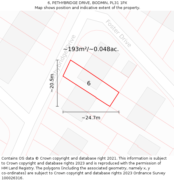 6, PETHYBRIDGE DRIVE, BODMIN, PL31 1PX: Plot and title map