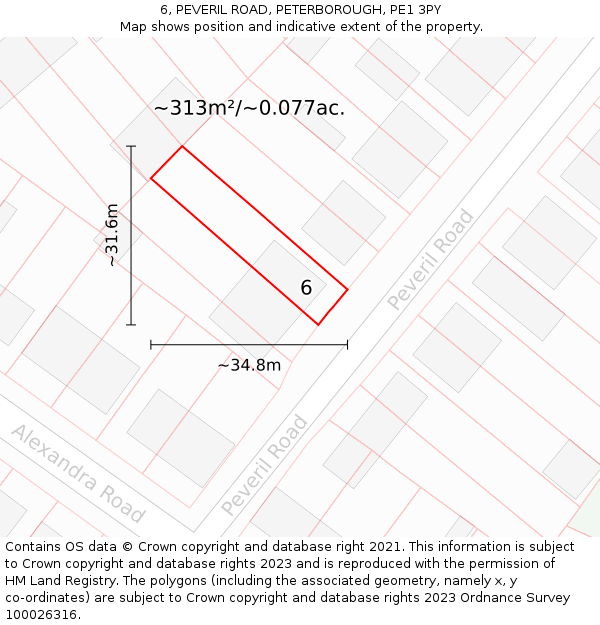 6, PEVERIL ROAD, PETERBOROUGH, PE1 3PY: Plot and title map