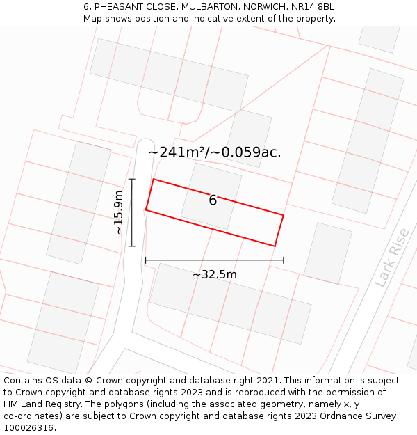 6, PHEASANT CLOSE, MULBARTON, NORWICH, NR14 8BL: Plot and title map
