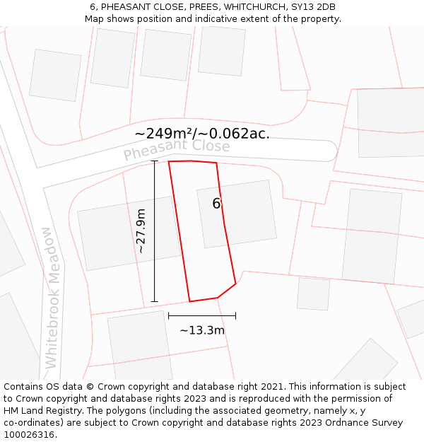6, PHEASANT CLOSE, PREES, WHITCHURCH, SY13 2DB: Plot and title map