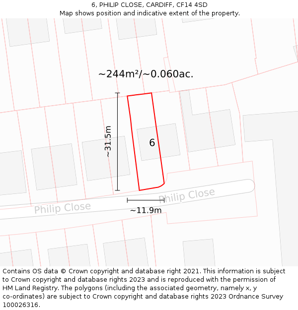 6, PHILIP CLOSE, CARDIFF, CF14 4SD: Plot and title map