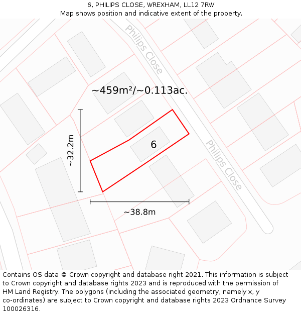 6, PHILIPS CLOSE, WREXHAM, LL12 7RW: Plot and title map
