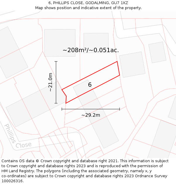 6, PHILLIPS CLOSE, GODALMING, GU7 1XZ: Plot and title map