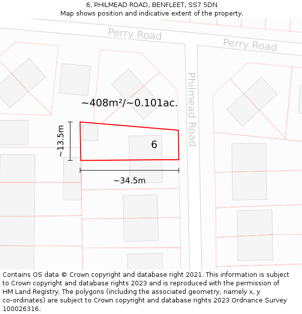 6, PHILMEAD ROAD, BENFLEET, SS7 5DN: Plot and title map