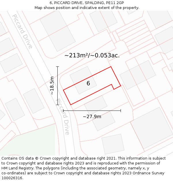 6, PICCARD DRIVE, SPALDING, PE11 2GP: Plot and title map