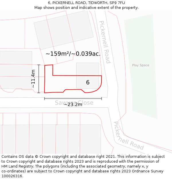6, PICKERNELL ROAD, TIDWORTH, SP9 7FU: Plot and title map