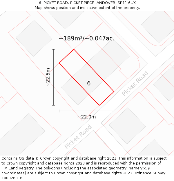 6, PICKET ROAD, PICKET PIECE, ANDOVER, SP11 6UX: Plot and title map
