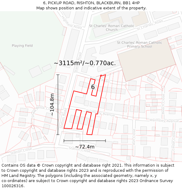 6, PICKUP ROAD, RISHTON, BLACKBURN, BB1 4HP: Plot and title map