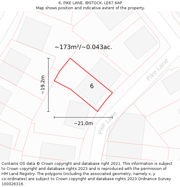 6, PIKE LANE, IBSTOCK, LE67 6AP: Plot and title map