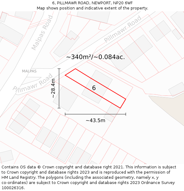 6, PILLMAWR ROAD, NEWPORT, NP20 6WF: Plot and title map