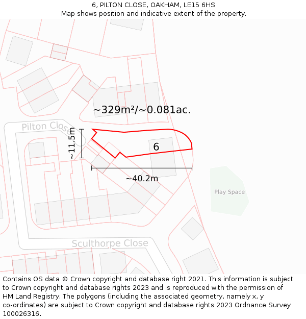 6, PILTON CLOSE, OAKHAM, LE15 6HS: Plot and title map