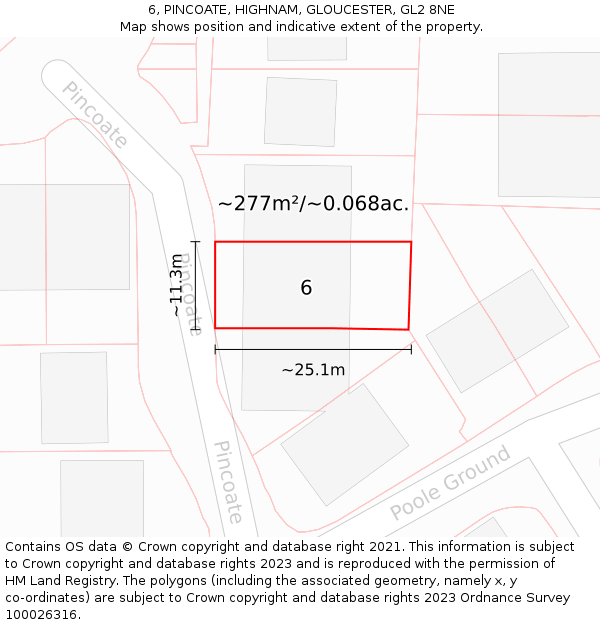 6, PINCOATE, HIGHNAM, GLOUCESTER, GL2 8NE: Plot and title map