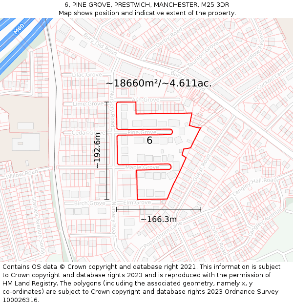 6, PINE GROVE, PRESTWICH, MANCHESTER, M25 3DR: Plot and title map