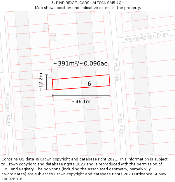 6, PINE RIDGE, CARSHALTON, SM5 4QH: Plot and title map