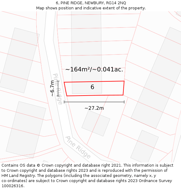 6, PINE RIDGE, NEWBURY, RG14 2NQ: Plot and title map
