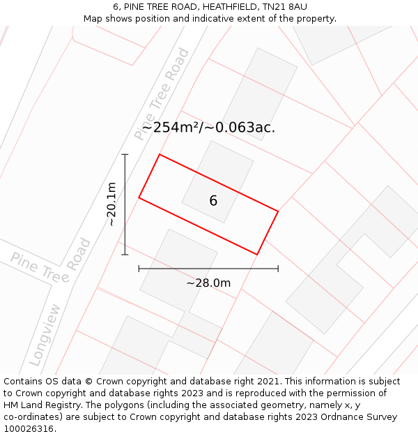 6, PINE TREE ROAD, HEATHFIELD, TN21 8AU: Plot and title map