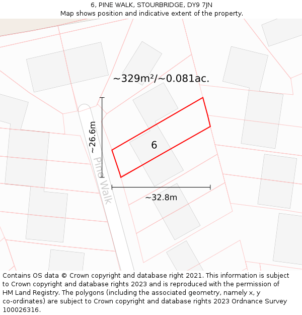 6, PINE WALK, STOURBRIDGE, DY9 7JN: Plot and title map