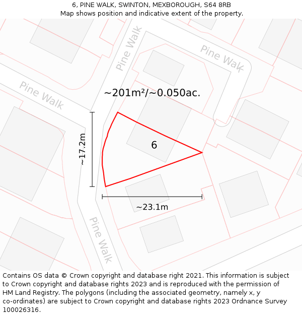 6, PINE WALK, SWINTON, MEXBOROUGH, S64 8RB: Plot and title map
