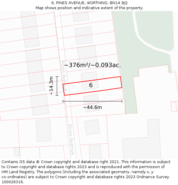 6, PINES AVENUE, WORTHING, BN14 9JQ: Plot and title map