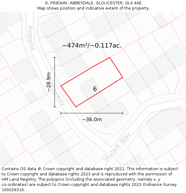 6, PINEWAY, ABBEYDALE, GLOUCESTER, GL4 4AE: Plot and title map