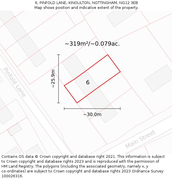 6, PINFOLD LANE, KINOULTON, NOTTINGHAM, NG12 3EB: Plot and title map