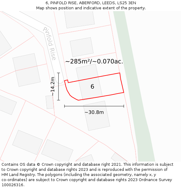 6, PINFOLD RISE, ABERFORD, LEEDS, LS25 3EN: Plot and title map
