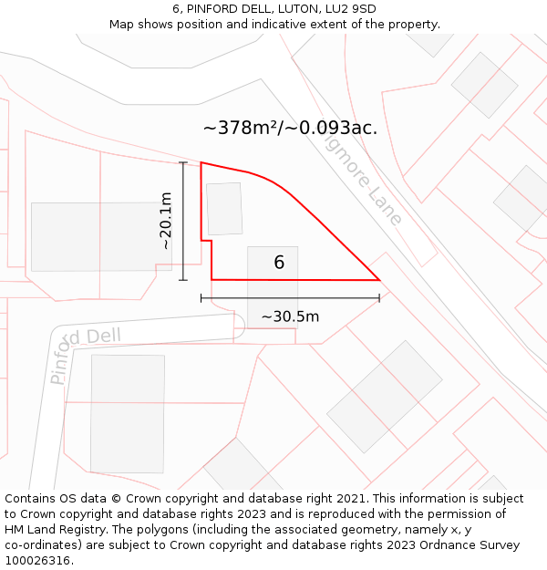 6, PINFORD DELL, LUTON, LU2 9SD: Plot and title map