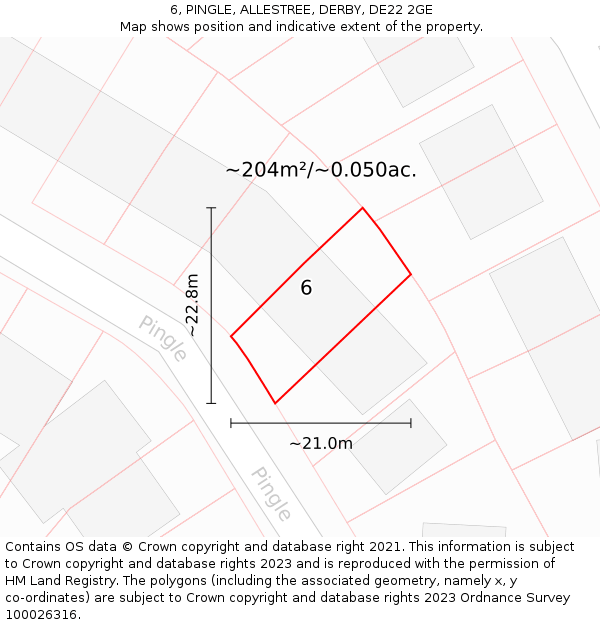 6, PINGLE, ALLESTREE, DERBY, DE22 2GE: Plot and title map