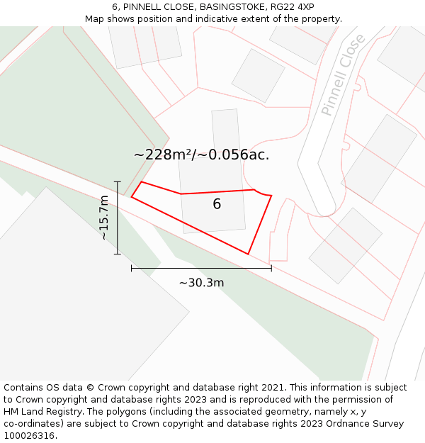 6, PINNELL CLOSE, BASINGSTOKE, RG22 4XP: Plot and title map