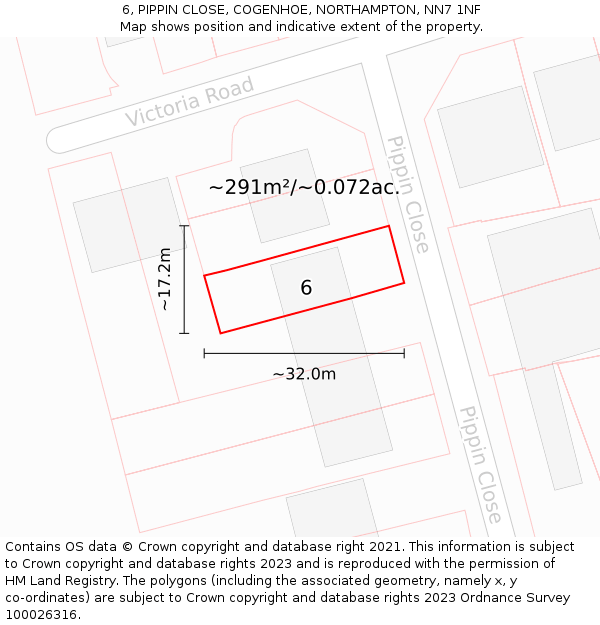 6, PIPPIN CLOSE, COGENHOE, NORTHAMPTON, NN7 1NF: Plot and title map