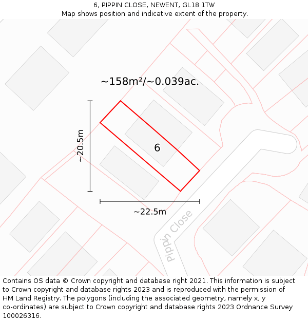 6, PIPPIN CLOSE, NEWENT, GL18 1TW: Plot and title map