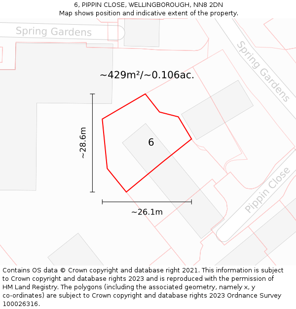 6, PIPPIN CLOSE, WELLINGBOROUGH, NN8 2DN: Plot and title map