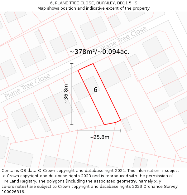 6, PLANE TREE CLOSE, BURNLEY, BB11 5HS: Plot and title map