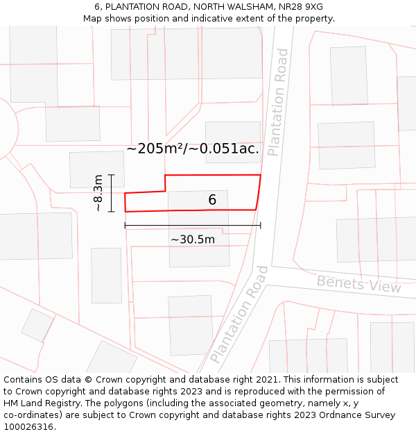 6, PLANTATION ROAD, NORTH WALSHAM, NR28 9XG: Plot and title map