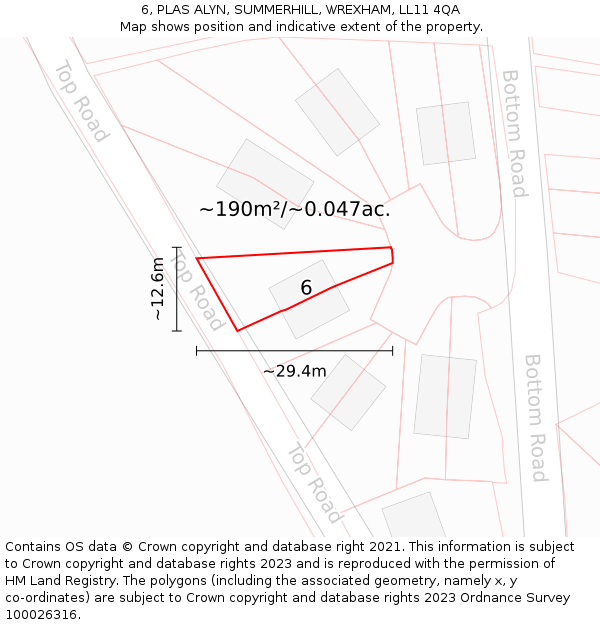6, PLAS ALYN, SUMMERHILL, WREXHAM, LL11 4QA: Plot and title map