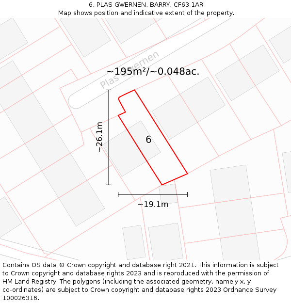 6, PLAS GWERNEN, BARRY, CF63 1AR: Plot and title map