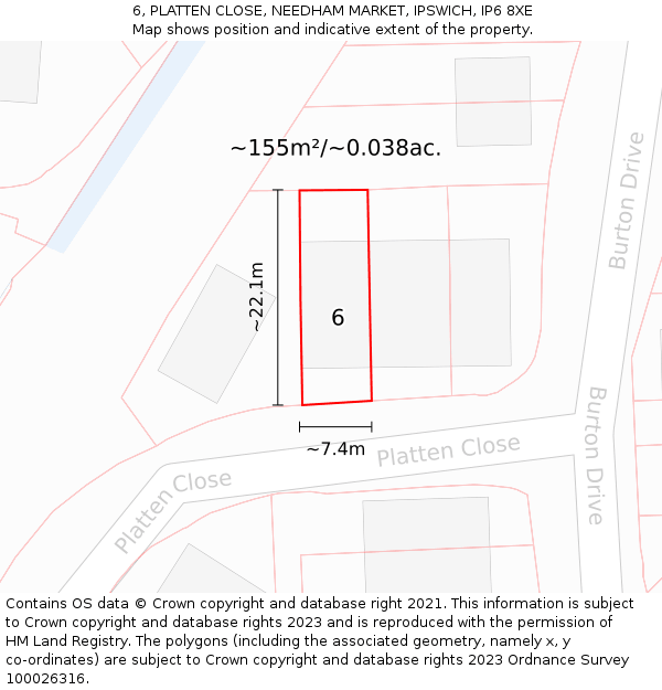 6, PLATTEN CLOSE, NEEDHAM MARKET, IPSWICH, IP6 8XE: Plot and title map