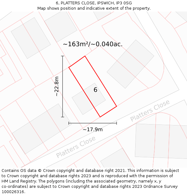 6, PLATTERS CLOSE, IPSWICH, IP3 0SG: Plot and title map