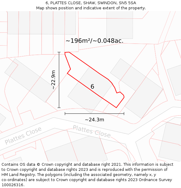 6, PLATTES CLOSE, SHAW, SWINDON, SN5 5SA: Plot and title map